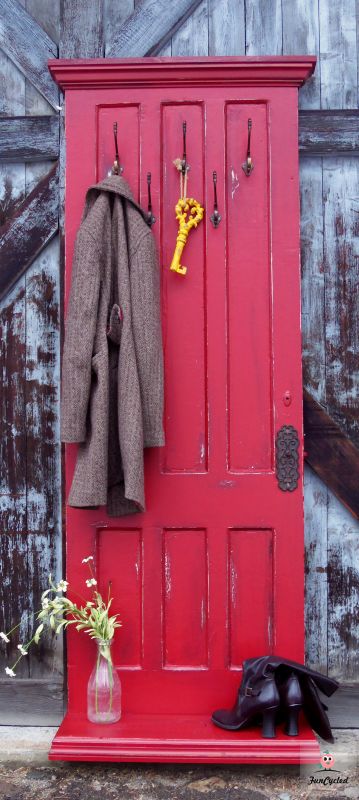 coat rack made from an old door, doors