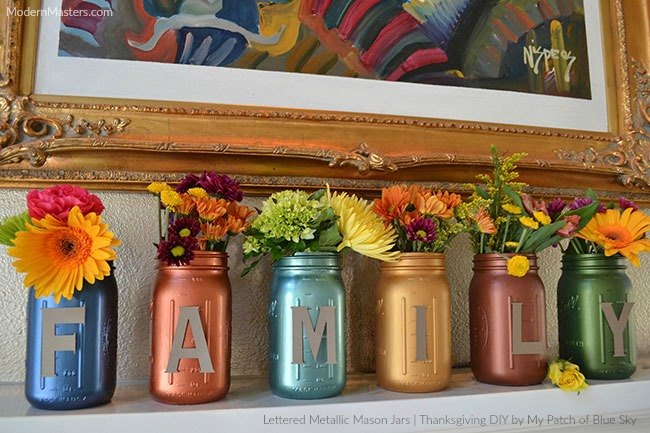 thanksgiving diy lettered metallic mason jars, mason jars