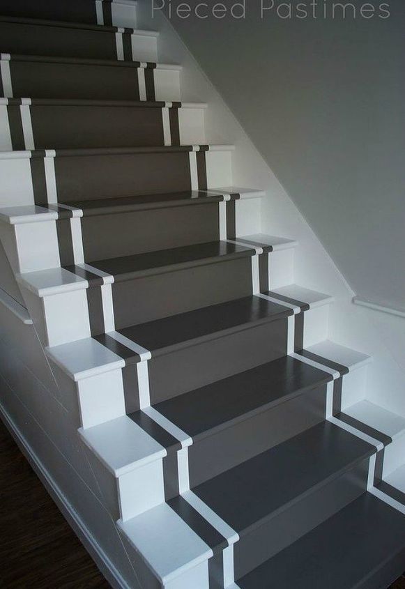 s get rid of your carpet staircase without hiring a contractor, stairs, reupholster, Paint them with a runner