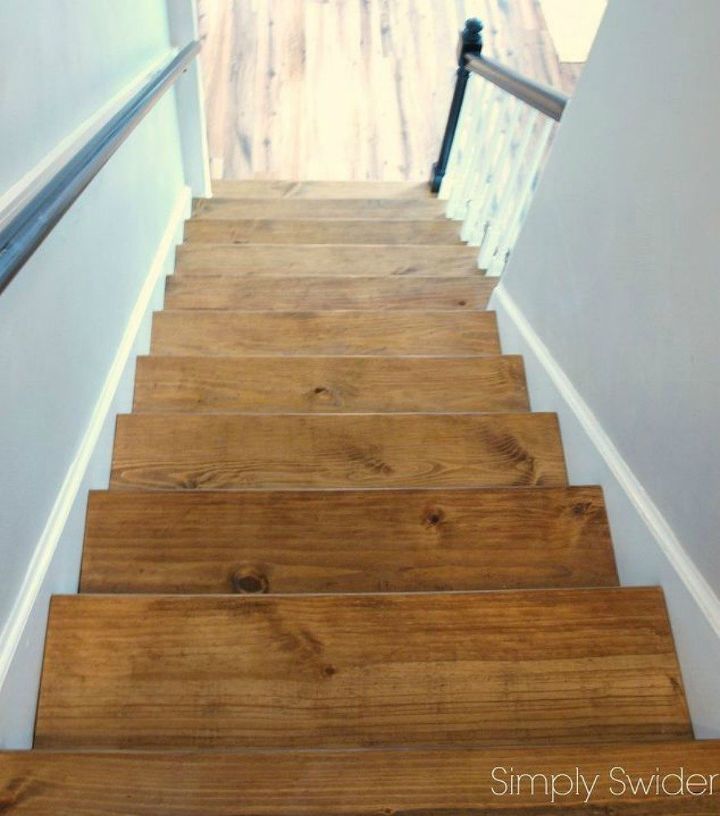 s get rid of your carpet staircase without hiring a contractor, stairs, reupholster, Cut your own treads out of pine wood