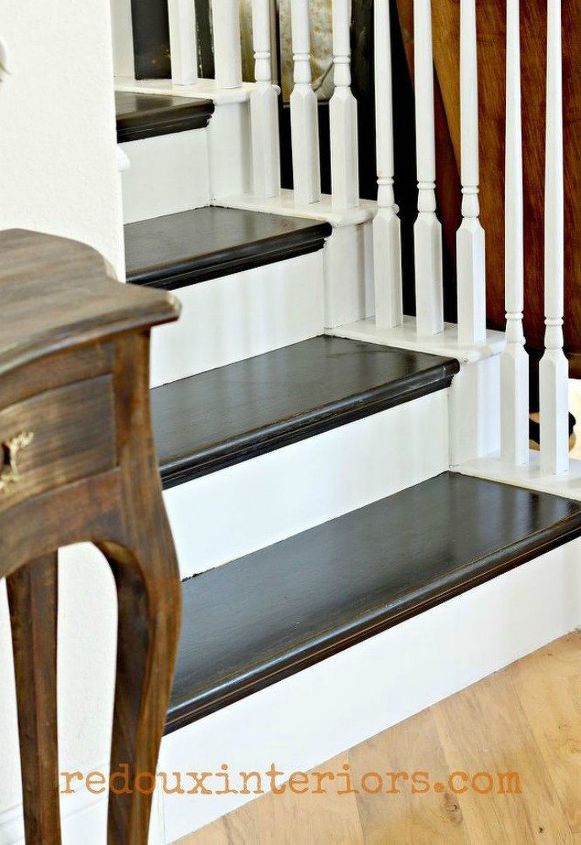 s get rid of your carpet staircase without hiring a contractor, stairs, reupholster, Contrast your stairs with black and white