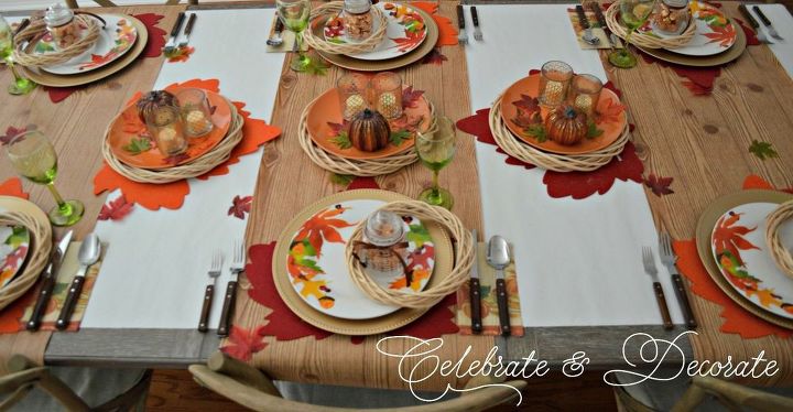 set a thanksgiving table from the dollar store, painted furniture