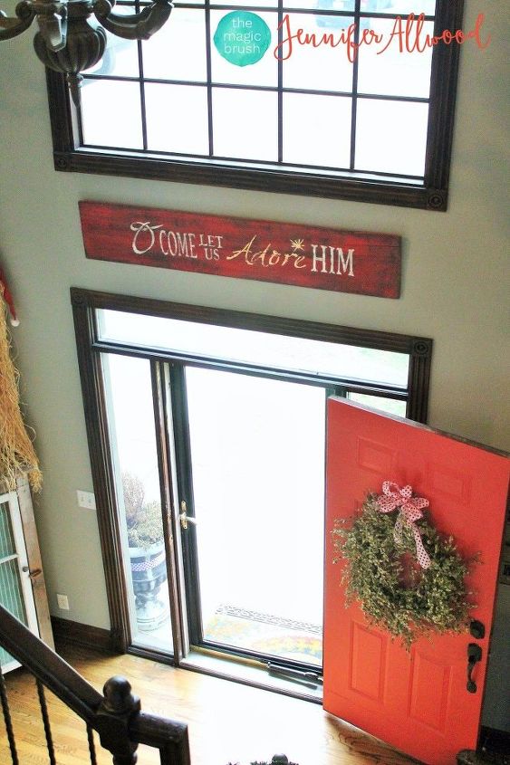 o come let us adore him stenciled barnwood christmas sign