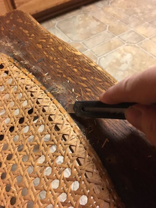how to replace brittle cane seats with jute webbing, how to, Cutting the edge of the brittle cane