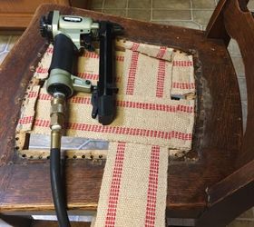 how to replace brittle cane seats with jute webbing, how to, Weaving in the jute straps