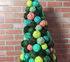 yarn ball ornament tree, christmas decorations, seasonal holiday decor