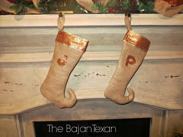 diy burlap elf stockings for your christmas mantle, crafts, fireplaces mantels