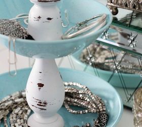 21 jewelry organizing ideas that are better than a jewelry box, These stacked dishes with candlesticks