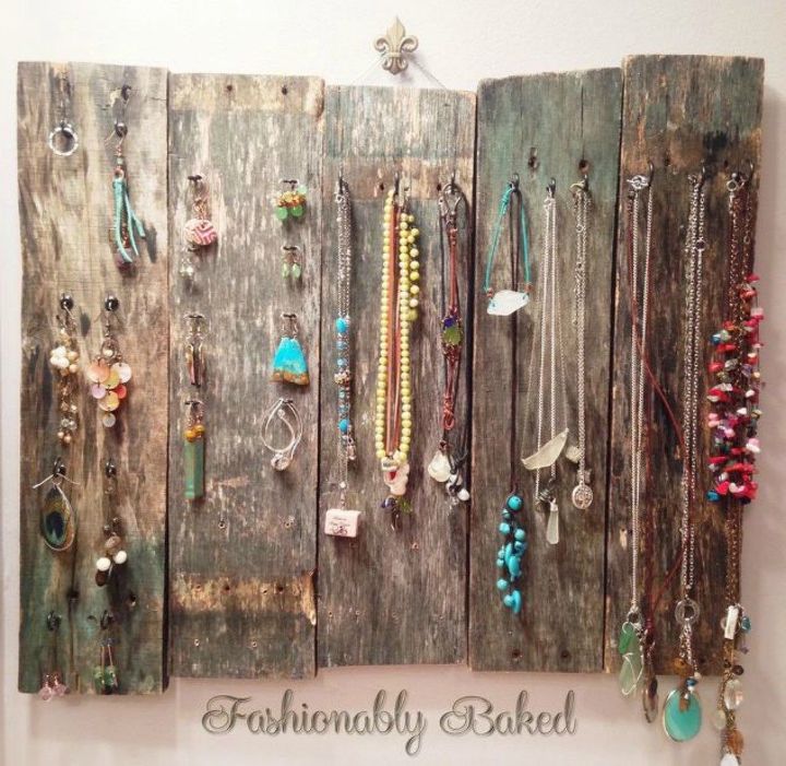 21 jewelry organizing ideas that are better than a jewelry box, This rustic pallet board with metal hooks