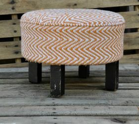 s transform dollar store rugs with these 11 stunning ideas, reupholster, Use a rug to give new life to an old ottoman