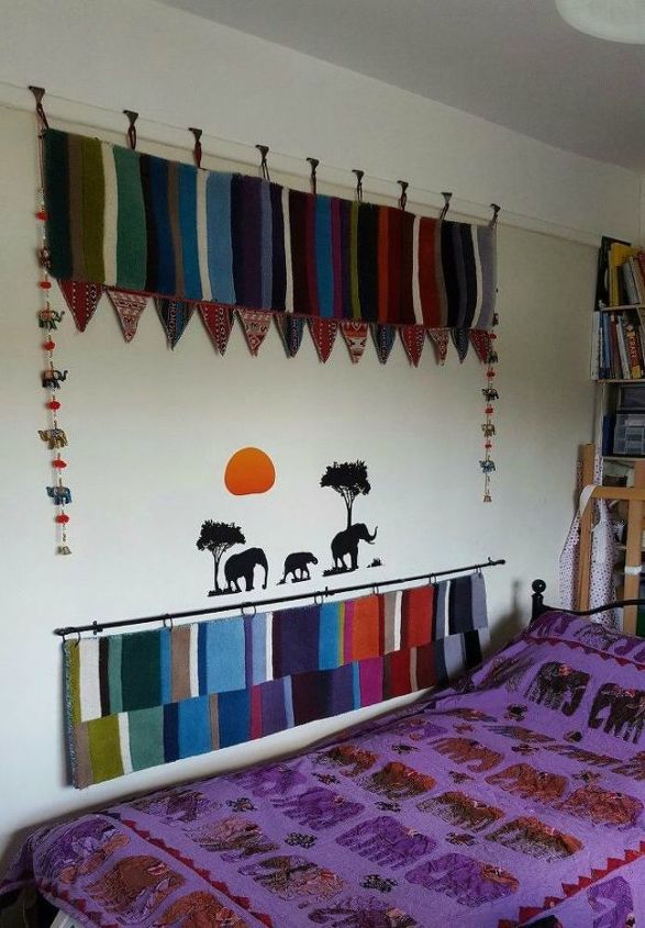 s transform dollar store rugs with these 11 stunning ideas, reupholster, Stitch carpets together to create wall decor