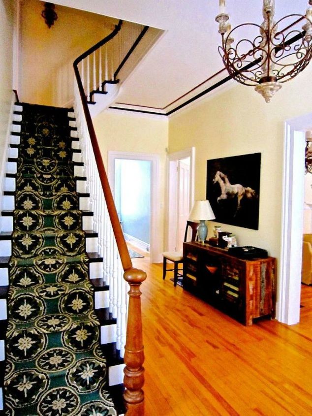 s transform dollar store rugs with these 11 stunning ideas, reupholster, Piece together inexpensive stairway runners