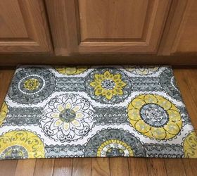 s transform dollar store rugs with these 11 stunning ideas, reupholster, Turn ugly rugs into durable kitchen mats