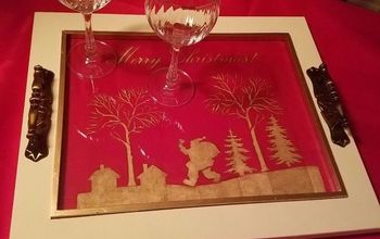 Holiday Tray Made With A Frame  Stencil and Gold Leaf Paint!