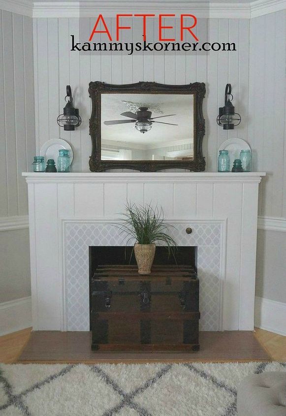 10 jaw dropping fireplace makeovers we can t stop looking at, After A stencilled fireplace with character