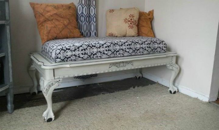 s 10 surprising ways to turn old furniture into extra seating, painted furniture, After A cushioned and comfy bench