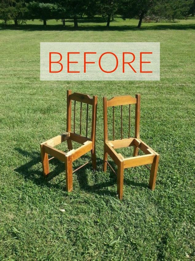 s 10 surprising ways to turn old furniture into extra seating, painted furniture, Before two broken wooden chairs