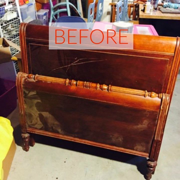 s 10 surprising ways to turn old furniture into extra seating, painted furniture, Before A sleigh bed frame