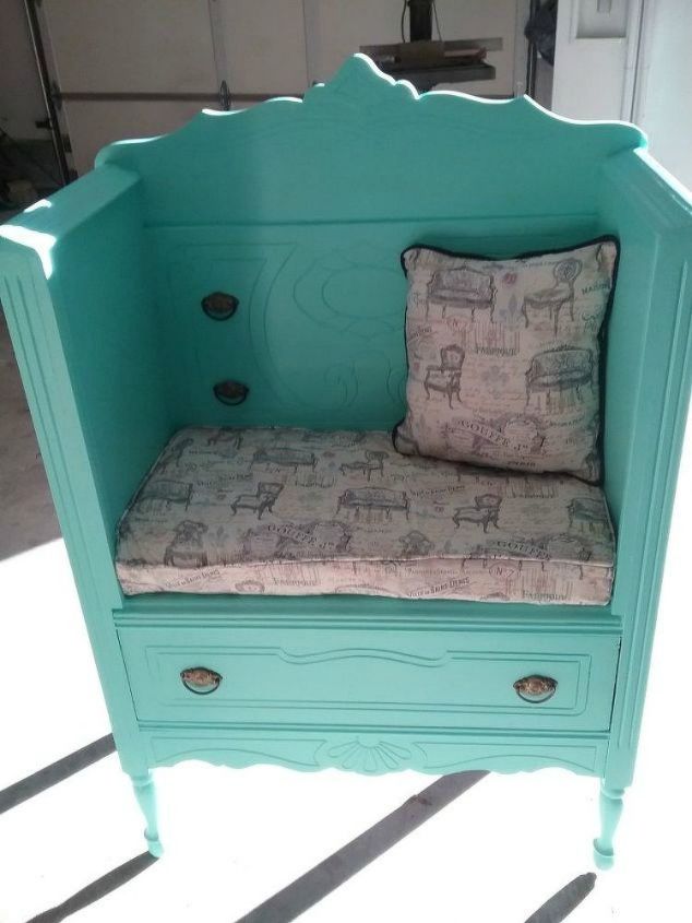 s 10 surprising ways to turn old furniture into extra seating, painted furniture, After A cute chic seat