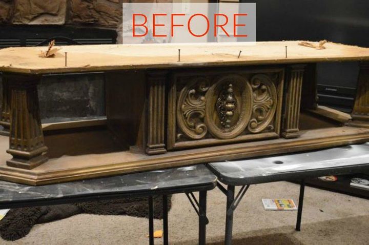 s 10 surprising ways to turn old furniture into extra seating, painted furniture, Before A huge 70s coffee table