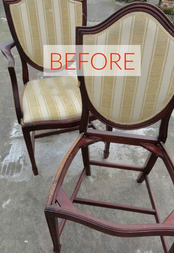 s 10 surprising ways to turn old furniture into extra seating, painted furniture, Before Two Louis style ripped chairs