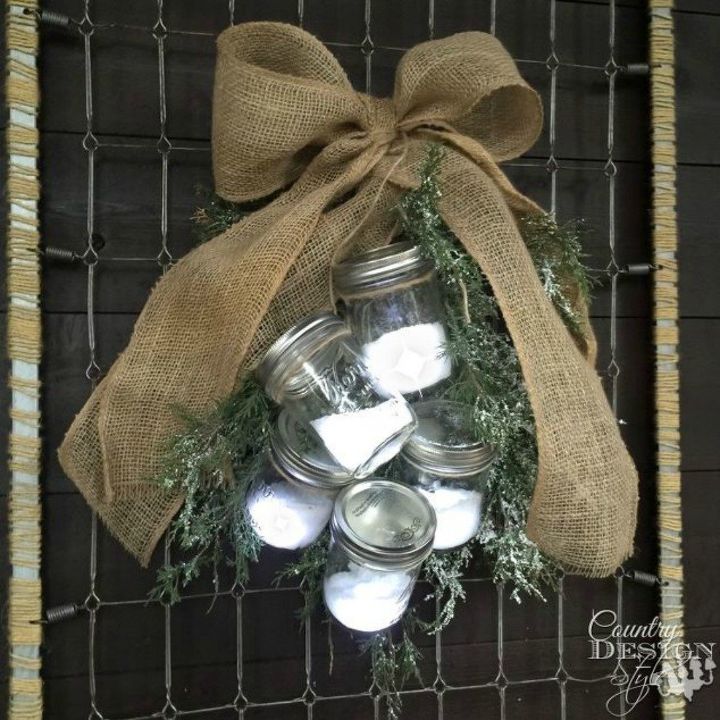 s tired of christmas wreaths try these ideas instead, crafts, wreaths, Put some swag on with snow filled jars