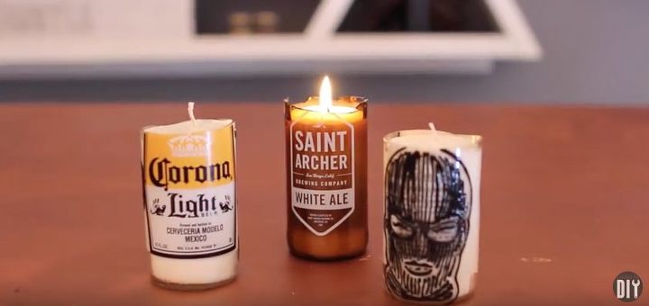 diy beer bottle glass cutting candles at home, home decor