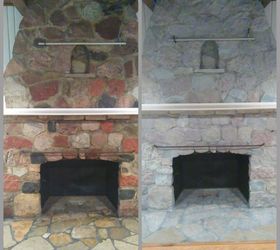 ugly stone fireplace makeover, concrete masonry, fireplaces mantels, Before and after