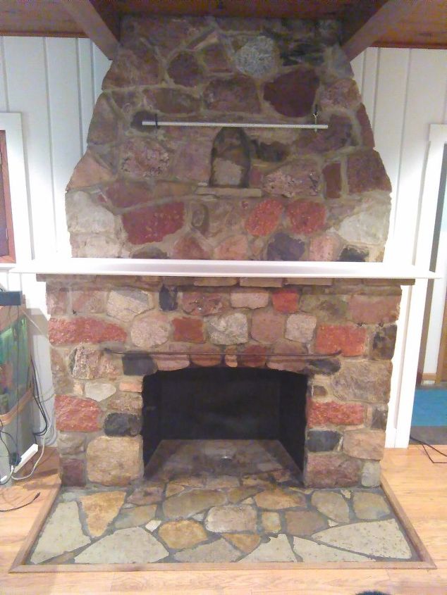 ugly stone fireplace makeover, concrete masonry, fireplaces mantels