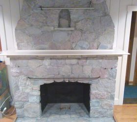 ugly stone fireplace makeover, concrete masonry, fireplaces mantels