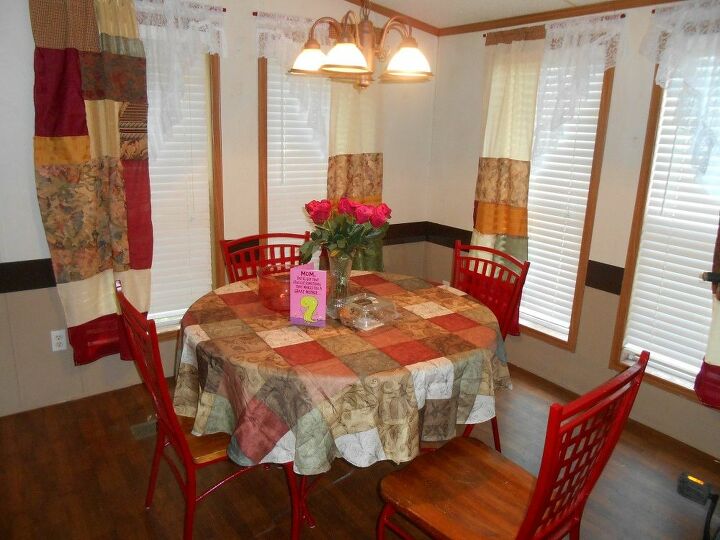 homemade quilt look dining curtains wrought iron set restored, fences, home decor, window treatments