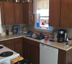 My tiny ugly brown kitchen with my new mixer!