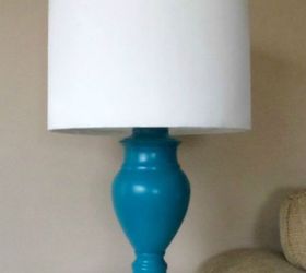 14 blah to beautiful lamp ideas to transform your entire living room, Add some bold blue to it with spray paint