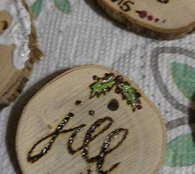 quick easy personalized wood slice ornaments, christmas decorations, seasonal holiday decor, Add paint embellishments and ribbon