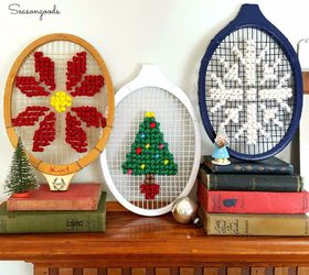 christmas decor repurpose vintage tennis rackets cross stitch, christmas decorations, crafts, repurposing upcycling, seasonal holiday decor
