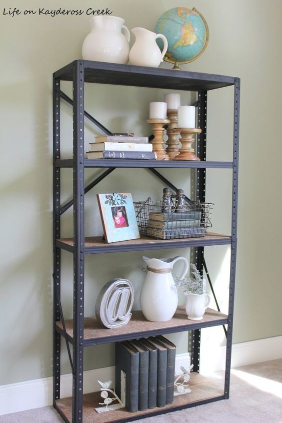diy industrial style bookshelf, shelving ideas, storage ideas