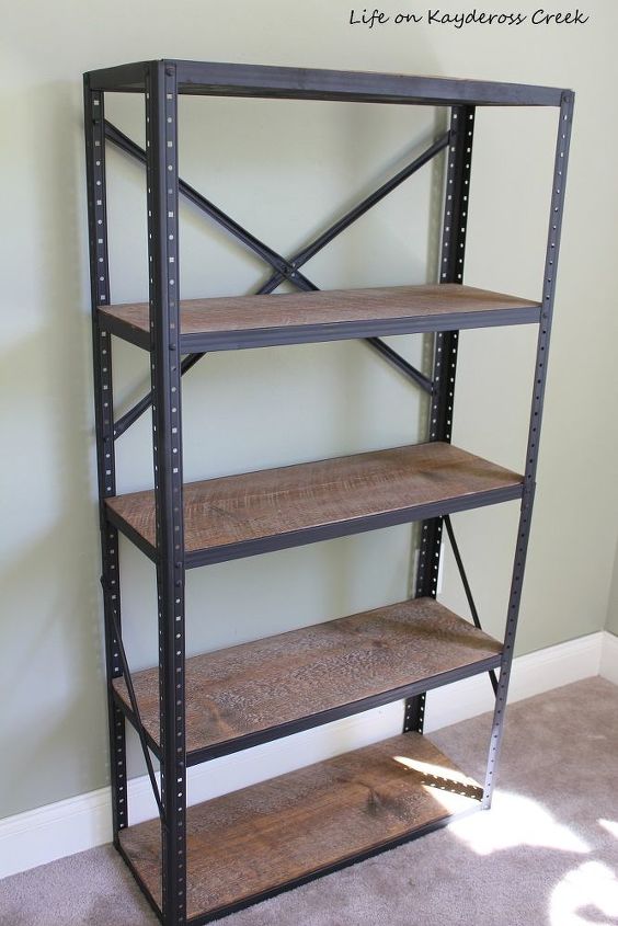 diy industrial style bookshelf, shelving ideas, storage ideas