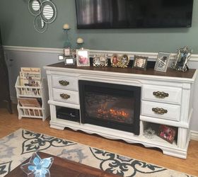 dresser turned media console fireplace, After