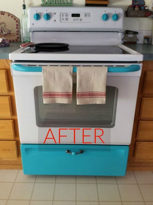 don t buy new appliances these 9 diy hacks are brilliant, After A perfect turquoise farmhouse oven