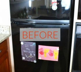 don t buy new appliances these 9 diy hacks are brilliant, Before A glossy black and reflective fridge