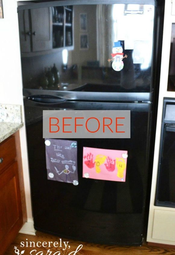 don t buy new appliances these 9 diy hacks are brilliant, Before A glossy black and reflective fridge