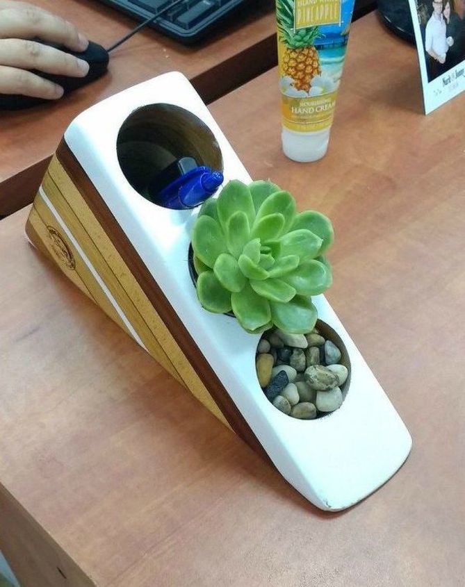 s 13 desk ideas that will make you smile at work, painted furniture, This stunning succulent planter