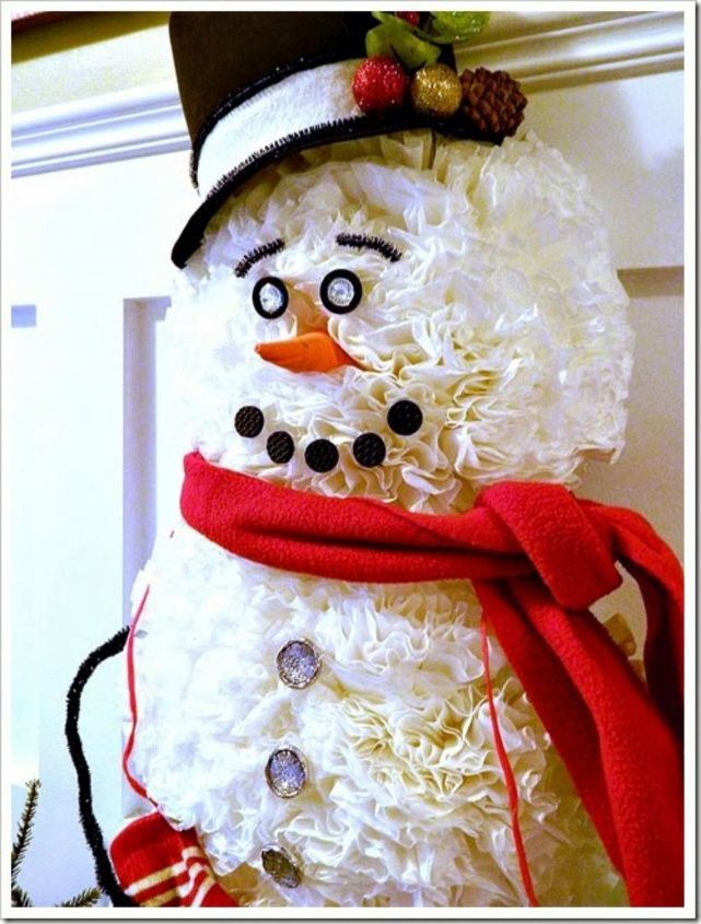 s 13 surprising ways to make a snowman for your porch, Trim coffee filters on a round plates