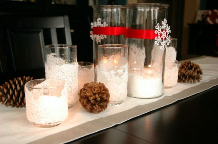 s let it snow with these 12 winter decorating ideas, Mod podge candle holders with epsom salt