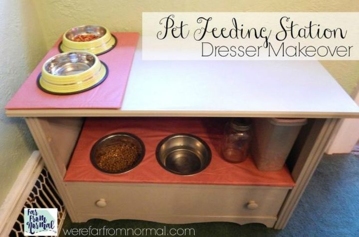 12 shocking things you can do with your old dresser, Makeover it into a pet feeding station