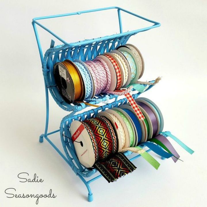 make wicker trendy again with these brilliant ideas, After A bright craft room ribbon holder