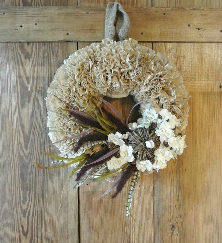 s these coffee filter decor ideas are perfect for your home, home decor, painted furniture, Pinch them into a stunning wreath