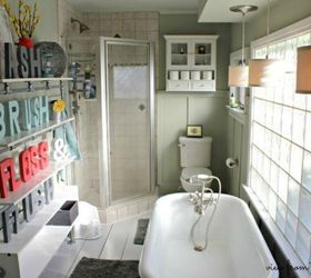 s give your kids the coolest bathroom with these 13 jaw dropping ideas, bathroom ideas, Add block letters to shelving