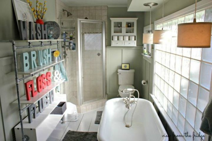 s give your kids the coolest bathroom with these 13 jaw dropping ideas, bathroom ideas, Add block letters to shelving