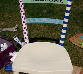 hand painted welcome chair, repurposing upcycling, Welcome added
